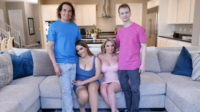 Huge Boobed Milfs Addison Holcomb And Mackenzie Roy Pleasure Their Stepsons In A Sensual Group Sex