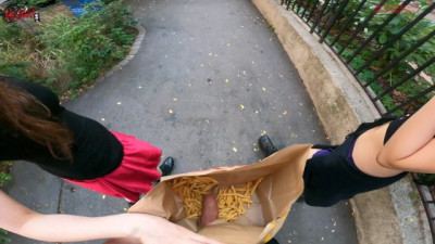 Public double handjob in the fries bag...