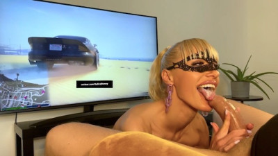 Beautiful Blonde can't Stop Gagging on my Dick while I Play GTA Online