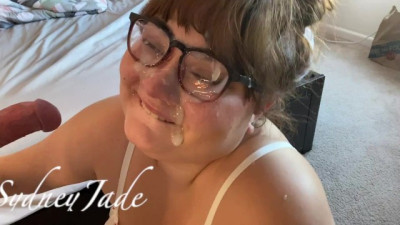 Chubby Slut Takes Cumshot on Glasses