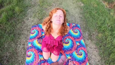 Russian Redhead Fucked Outdoor in the Park while Fingering her Ass.