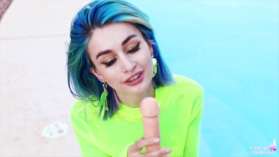 Blue-haired Teen Riding and Suck Dildo